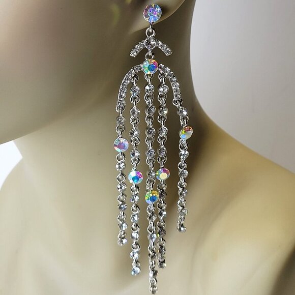 Chandelier Crystal Earrings Aurora Borealis Crystal Earrings Bridal Earrings - Picture 1 of 7